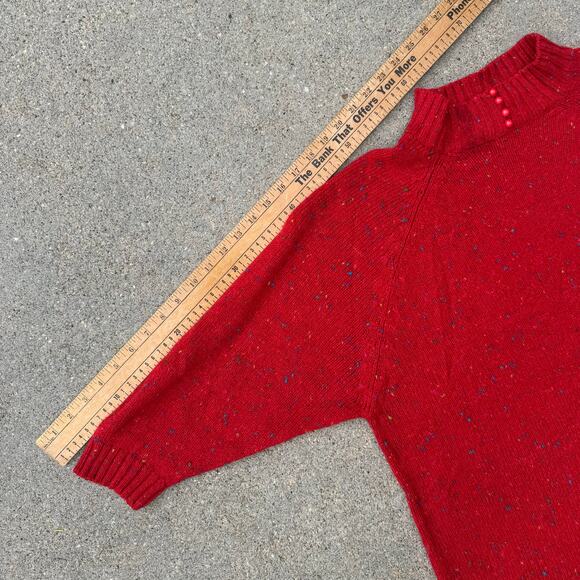 Vintage 90s Venezia Red Variegated Knit Sweater Mock Neck Acrylic Wool One Size - Picture 10 of 10